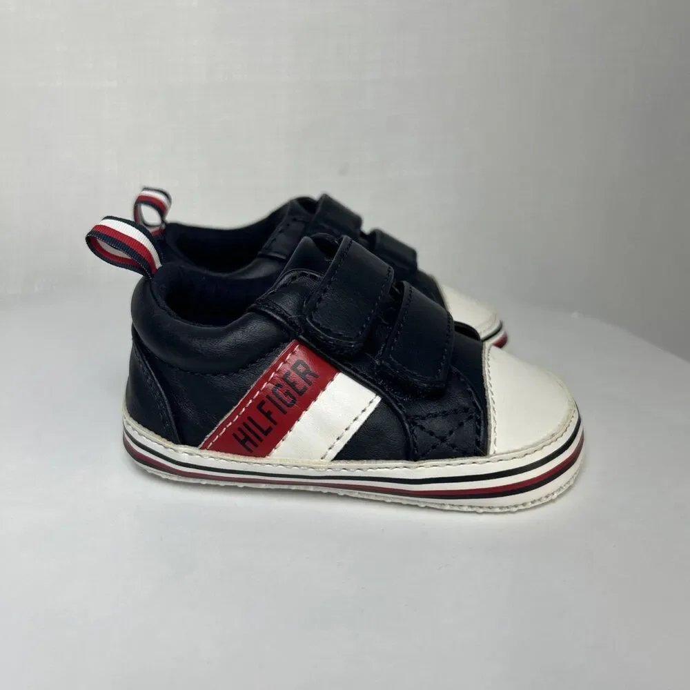 Tommy Hilfiger Baby Shoes size 2, Hook & Loop Closure Black White Red